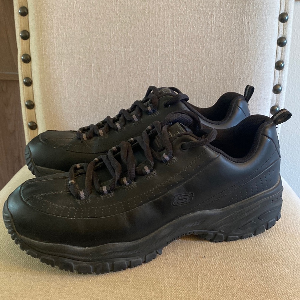 Skechers Work Slip Resistant Lace Up Sneakers Shoes Leather Black Size 10